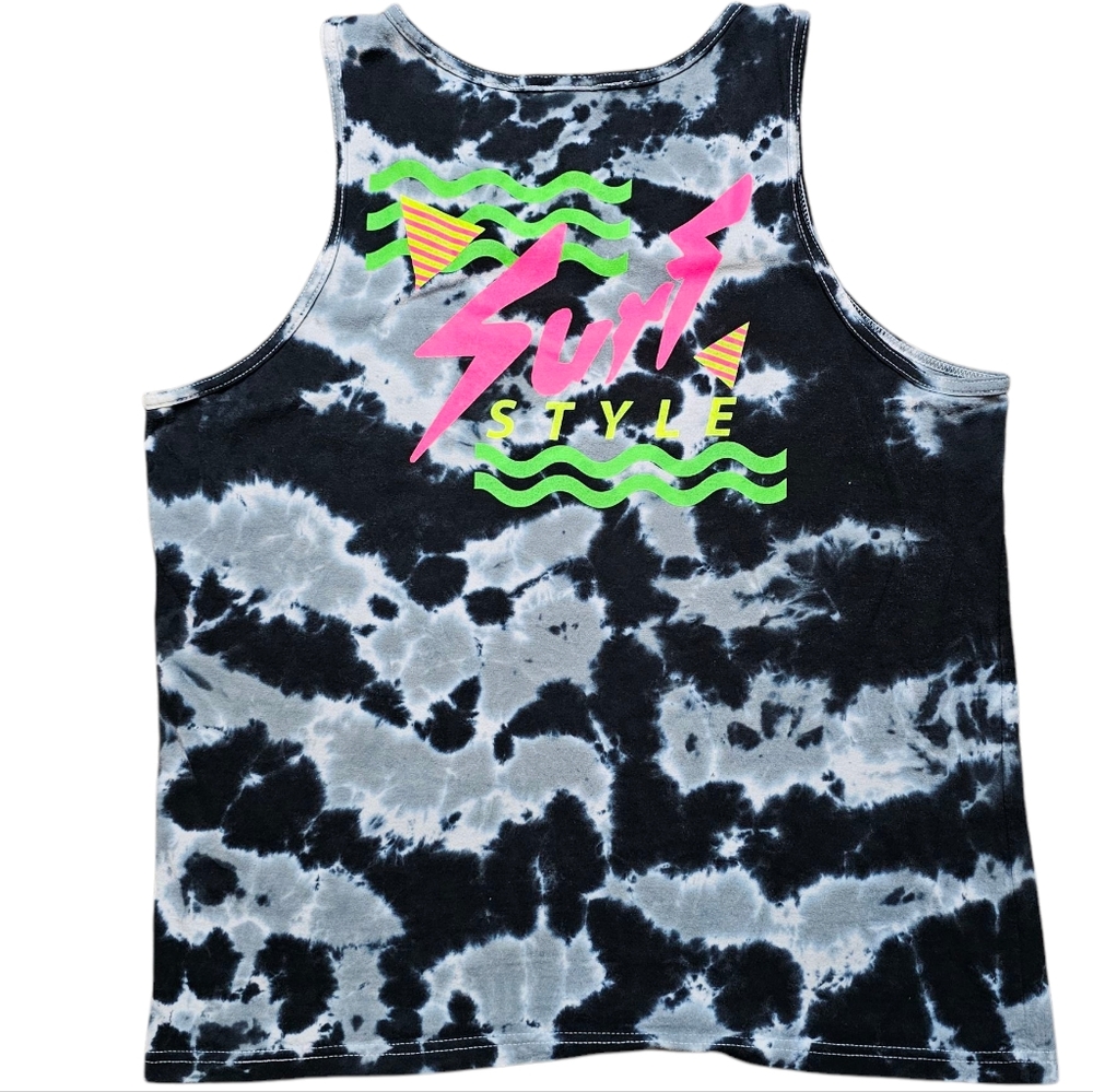 Surf Style Black and White Tie-Dye Tank Top